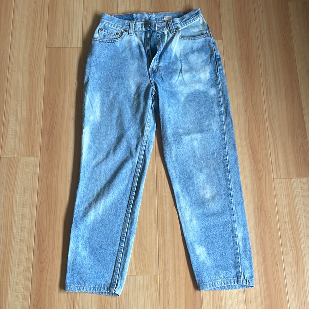 hand bleached light wash denim jeans